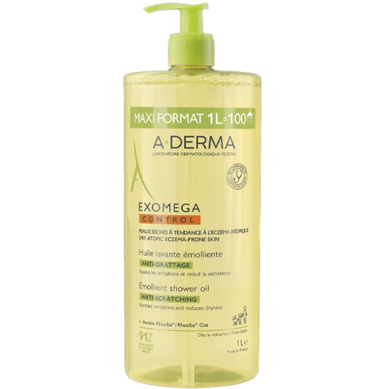 A-derma - Exomega Control Emollient Shower Oil Anti-scratching Μαλακτικό Λάδι Καθαρισμού Κατά Του Κνησμού Για Ξηρό & Ατοπικό Δέρμα - 1000ml