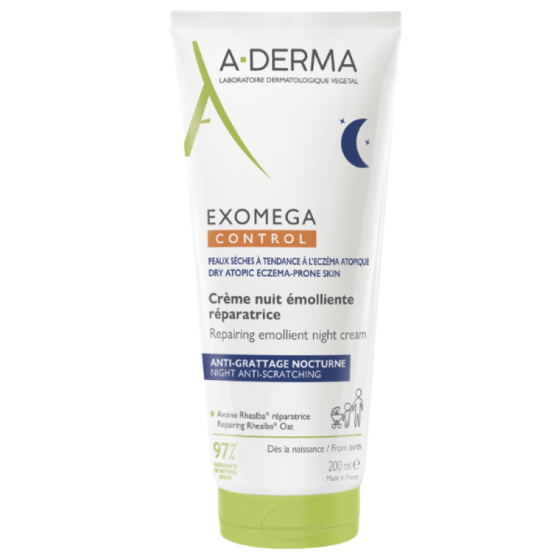 A-derma - Exomega Control Repairing Emollient Night Cream Μαλακτική Επανορθωτική Κρέμα Νύχτας Κατά Του Κνησμού - 200ml