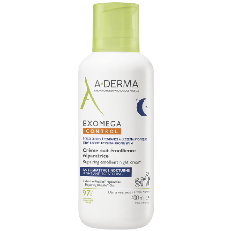 A-derma - Exomega Control Repairing Emollient Night Cream Μαλακτική Επανορθωτική Κρέμα Νύχτας Κατά Του Κνησμού - 400ml