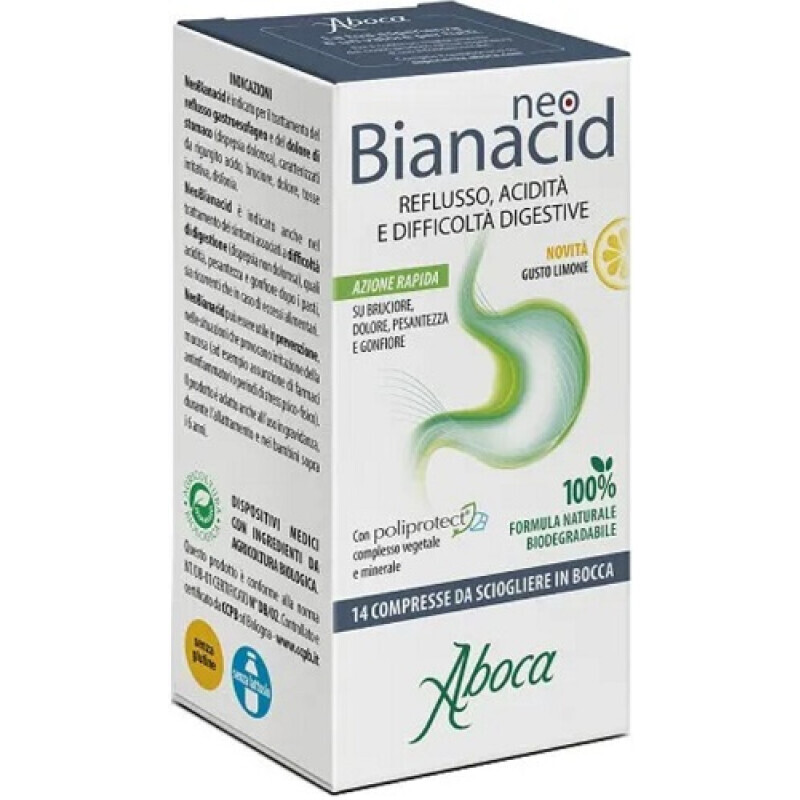 ABOCA - Neo Bianacid Συμπλήρωμα Διατροφής για Παλινδρόμηση Οξύτητα & Δυσπεψία με Γεύση Λεμόνι - 14tabs