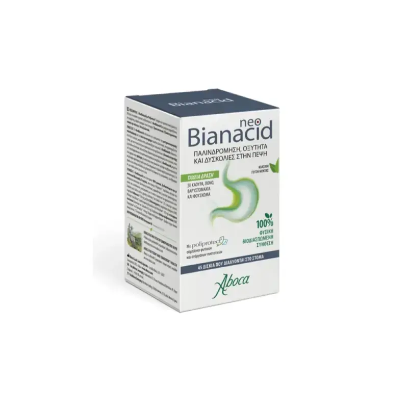 Aboca - Neo Bianacid Συμπλήρωμα Διατροφής Για Παλινδρόμηση Οξύτητα & Δυσπεψία Με Γεύση Μέντας - 14tabs