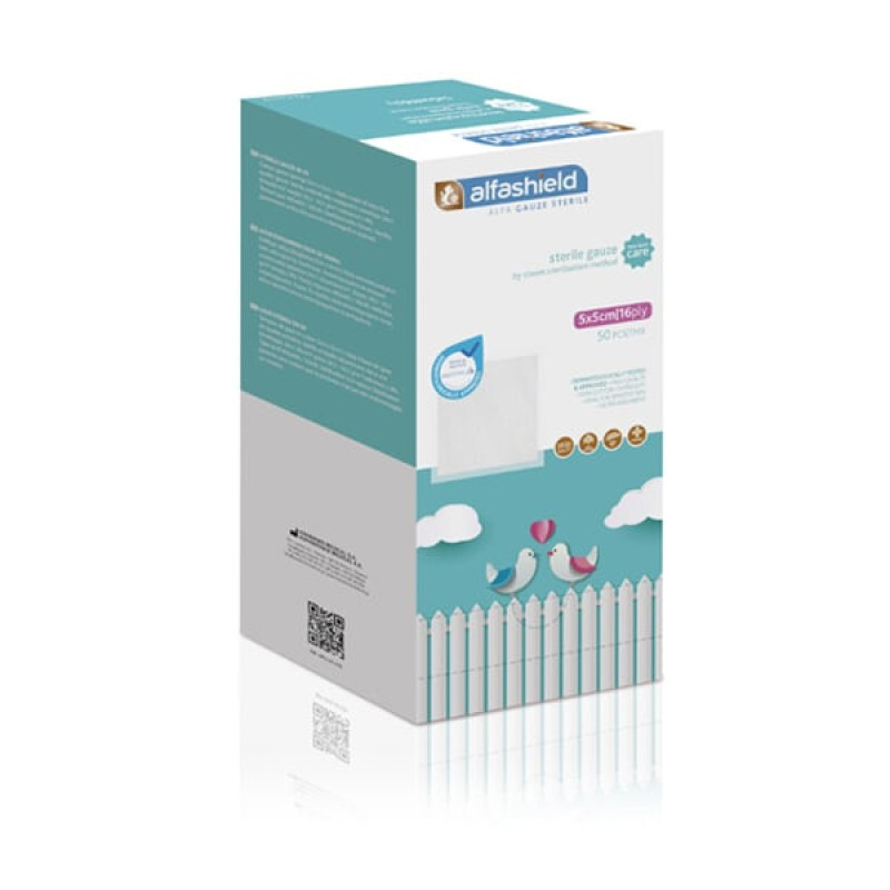 ALFASHIELD - Sterile Gauze New Born Care Αποστειρωμένη Γάζα με Ατμό 5x5cm - 50τμχ
