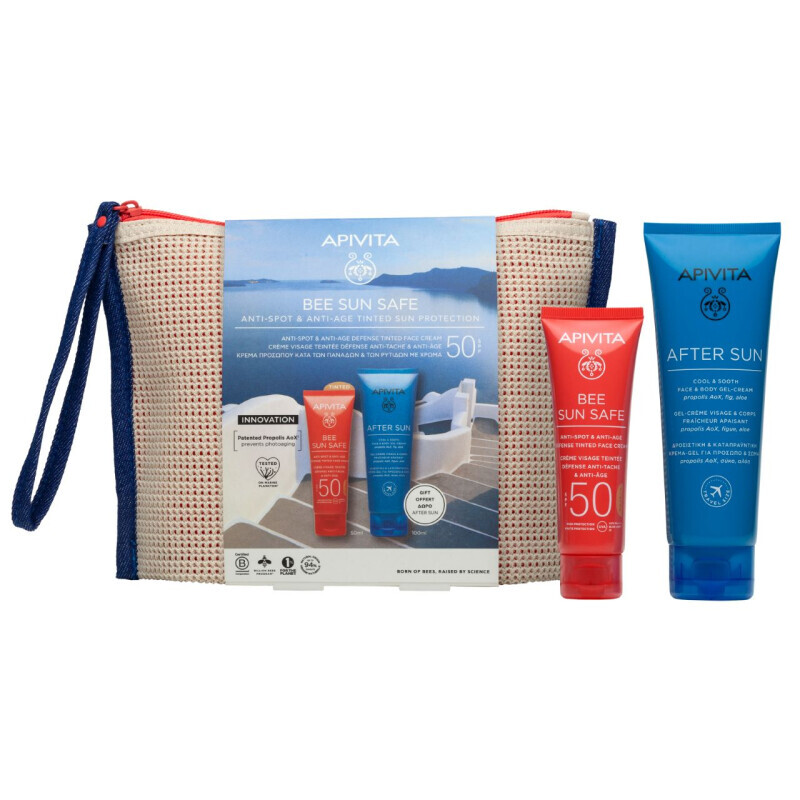 Apivita - Πακετο Προσφορας Bee Sun Safe Antispot Tinted Face Cream Spf50 (50ml) & Δωρο After Sun (100ml) - 2τμχ