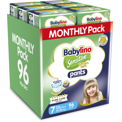 BABYLINO - Pants Βρακάκια Monthly Pack Sensitive Cotton Soft Νο7 (15-25kg) - 96τμχ