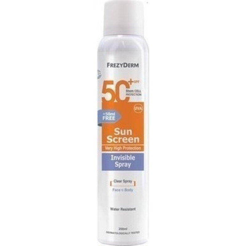 FREZYDERM - Sun Screen Invisible Spray SPF50+ Αντηλιακό Spray Προσώπου & Σώματος - 200ml