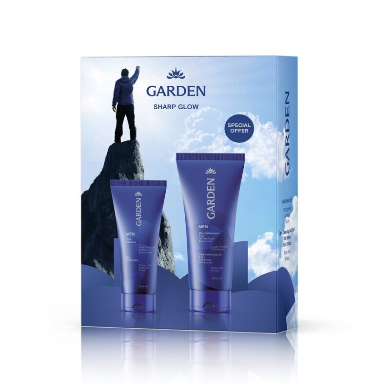 Garden - Πακετο Προσφορας Men Sharp Glow Gel Μαλλιών (150ml) & Gel Καθαρισμού 3in1 (200ml) - 2τμχ