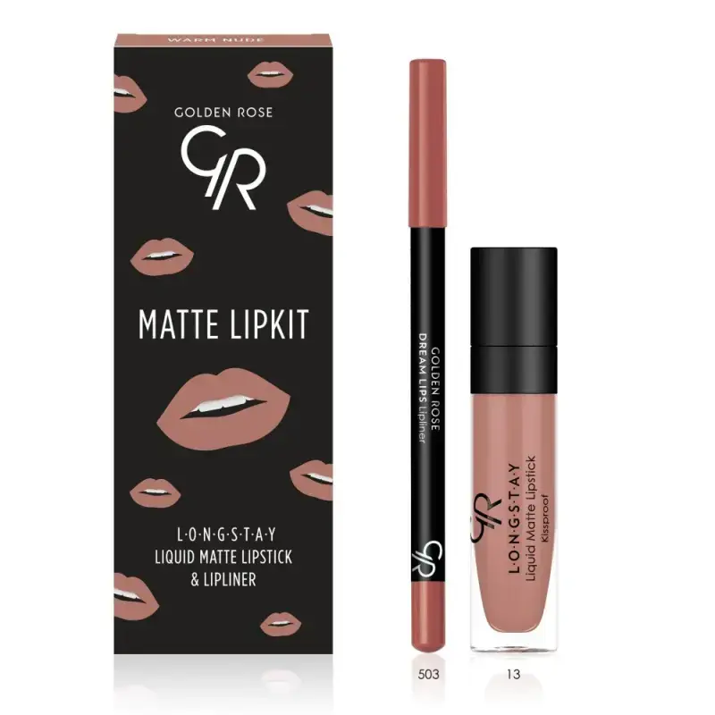 Golden Rose - Matte Lip Kit Longstay Liquid Matte Lipstick & Lipliner Warm Nude - 2τμχ