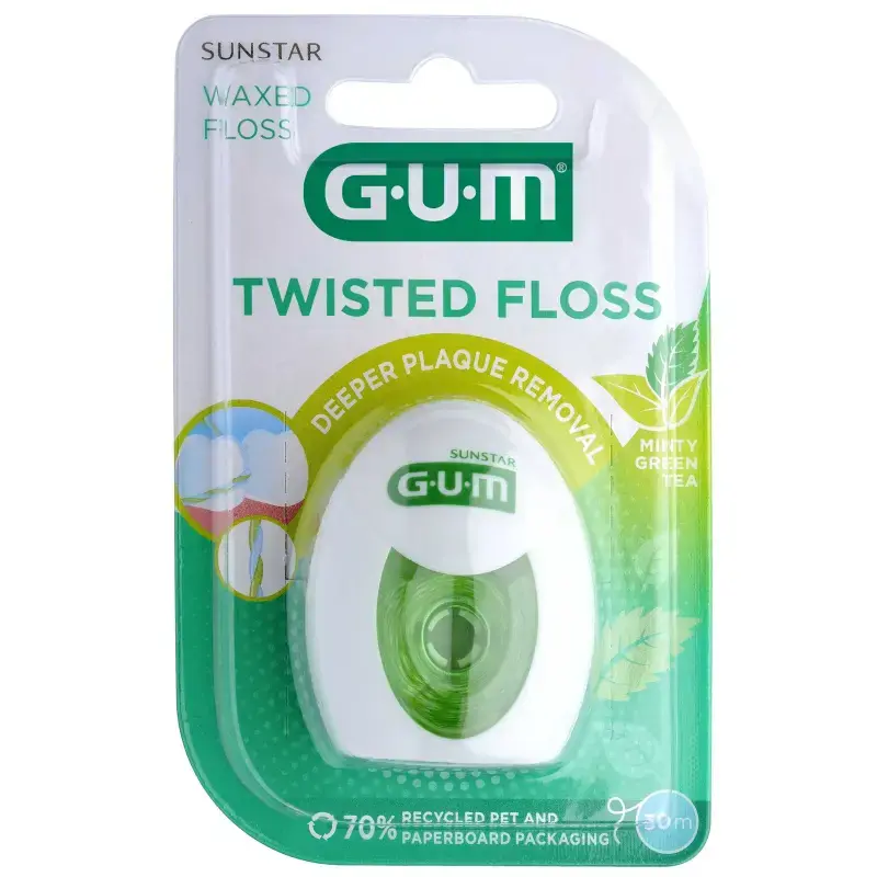 Gum - Twisted Floss Οδοντικό Νήμα Κερωμένο Minty Green Tea - 30m