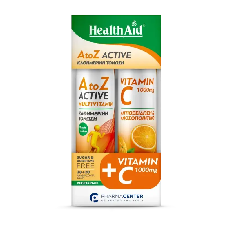 Health Aid - Πακετο Προσφορας A To Z Active Multivitamin & Vitamin C 1000mg Πορτοκάλι - 2x20eff.tabs