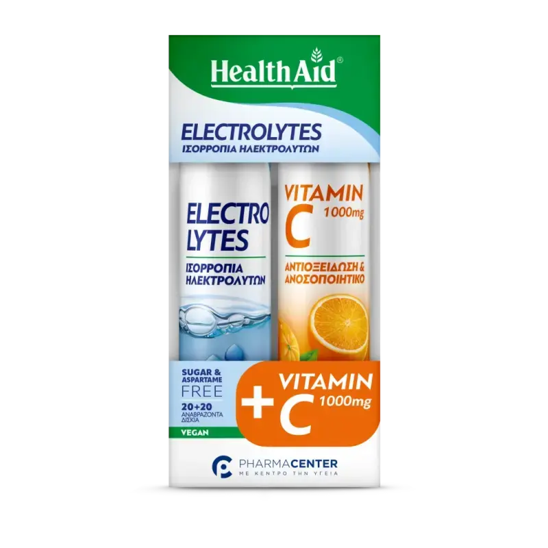 Health Aid - Πακετο Προσφορας Electrolytes & Vitamin C 1000mg Πορτοκάλι - 2x20eff.tabs