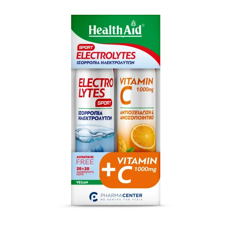 Health Aid - Πακετο Προσφορας Electrolytes Sport & Vitamin C 1000mg Πορτοκάλι - 2x20eff.tabs