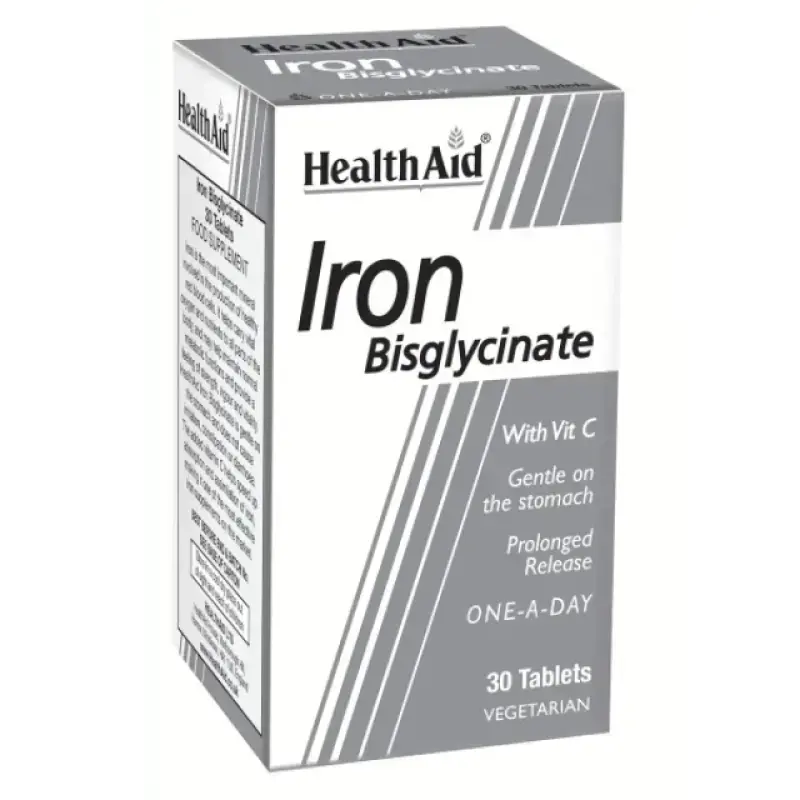 Health Aid - Iron Bisglycinate & Vitamin C Σίδηρος Δισγλυκινικός Με Βιταμίνη C - 30tabs