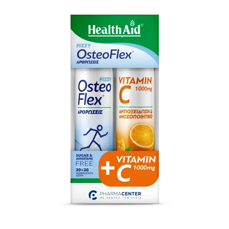 Health Aid - Πακετο Προσφορας Osteoflex Fizzy & Vitamin C 1000mg Πορτοκάλι - 2x20eff.tabs