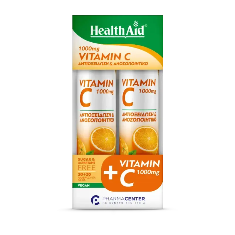 Health Aid - Πακετο Προσφορας Vitamin C 1000mg Με Γεύση Πορτοκάλι - 2x20eff.tabs