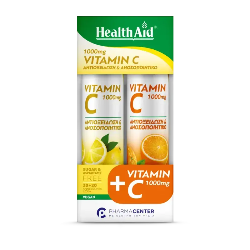 Health Aid - Πακετο Προσφορας Vitamin C 1000mg Με Γεύση Λεμόνι & Πορτοκάλι - 2x20eff.tabs