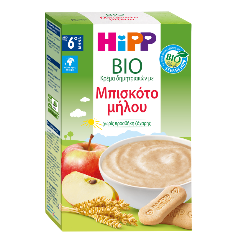 Hipp Bio Κρέμα Δημητριακών Με Μπισκότο Μήλου 6m+ 250g