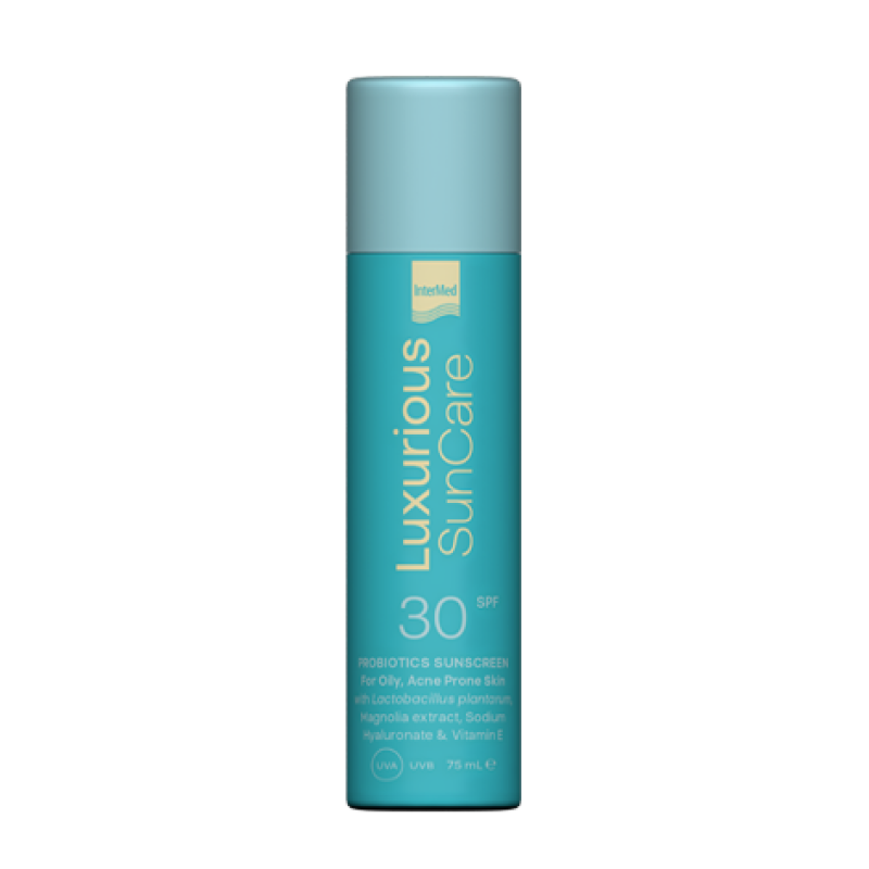 INTERMED - Luxurious Sun Care Probiotics Sunscreen Αντηλιακό με Προβιοτικά για Λιπαρό με Τάση Ακμής Δέρμα SPF30 - 75ml
