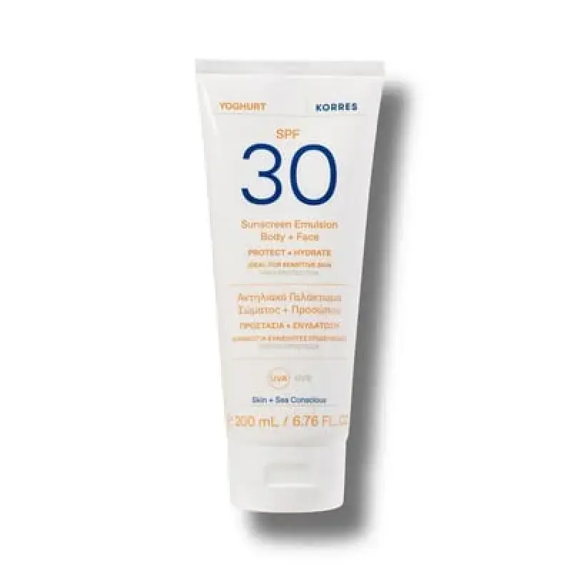 KORRES - Yoghurt Sunscreen Emulsion Αντηλιακό Γαλάκτωμα για Πρόσωπο & Σώμα SPF30 - 200ml