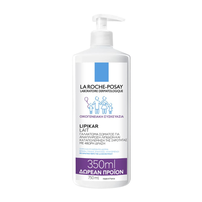 La Roche Posay - Lipikar Lait Γαλάκτωμα Σώματος Για Αναπλήρωση Λιπιδίων Κατά Της Ξηρότητας Με 48ώρη Δράση - 750ml