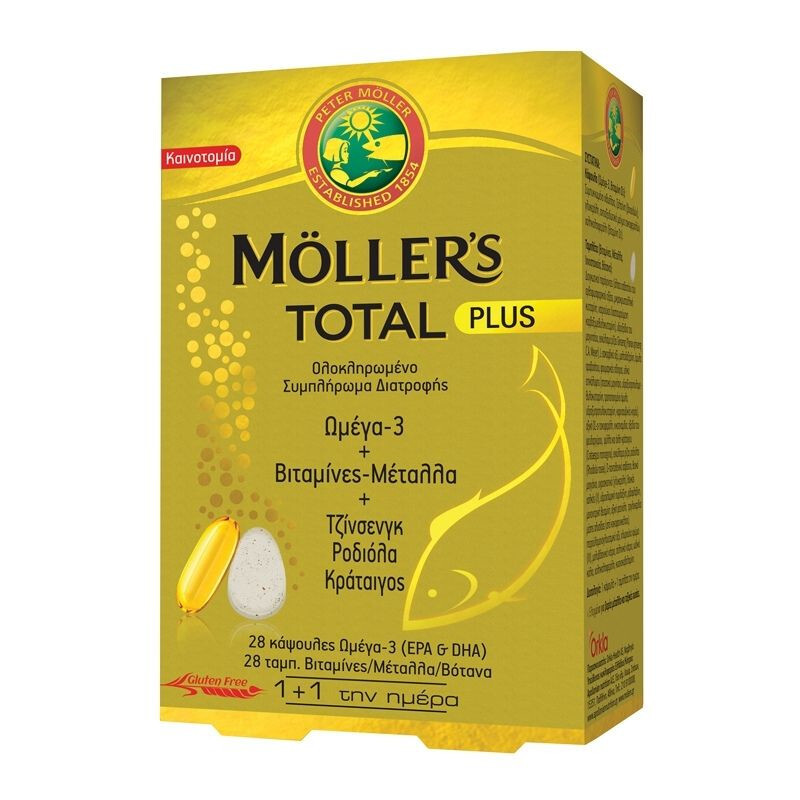 Mollers Total Plus Ωμέγα-3/βιταμίνες/μέταλλα/βότανα 28caps+28tabs