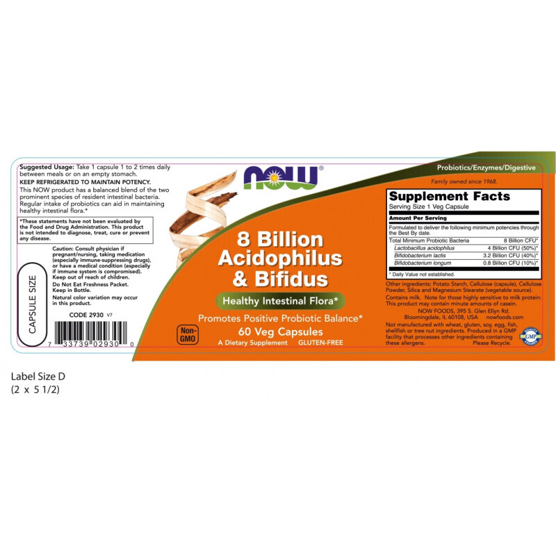 Now 8 Billion Acidophilus & Bifidus Υγεία Του Εντέρου 60caps