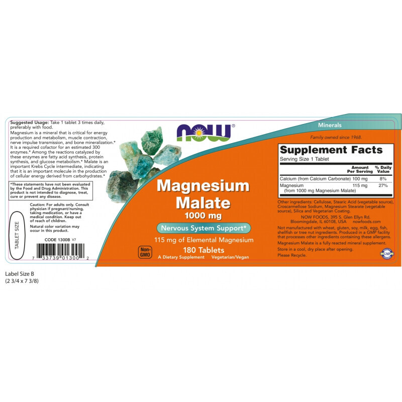 Now Magnesium Malate 1000mg Μυϊκό & Νευρικό Σύστημα 180tabs