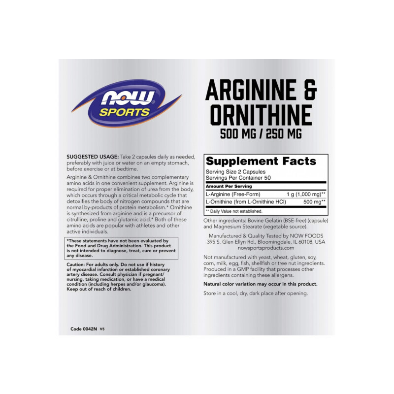 Now Sports Arginine & Ornithine (500mg/250mg) 100caps