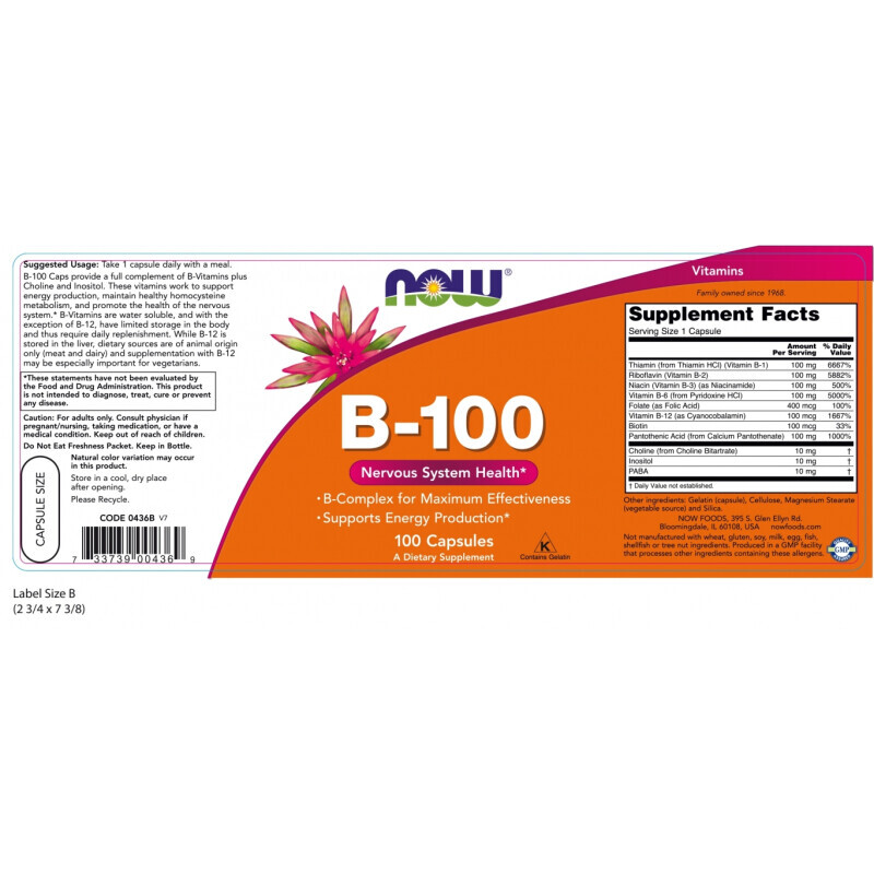 Now Vit B-100 Υγιές Νευρικό Σύστημα 100caps