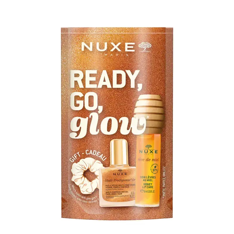 Nuxe - Πακετο Προσφορας Ready, Glow, Glow Reve De Miel Honey Lip Care (10ml) & Huile Prodigieuse Or (10ml) & Δωρο Scrunchie