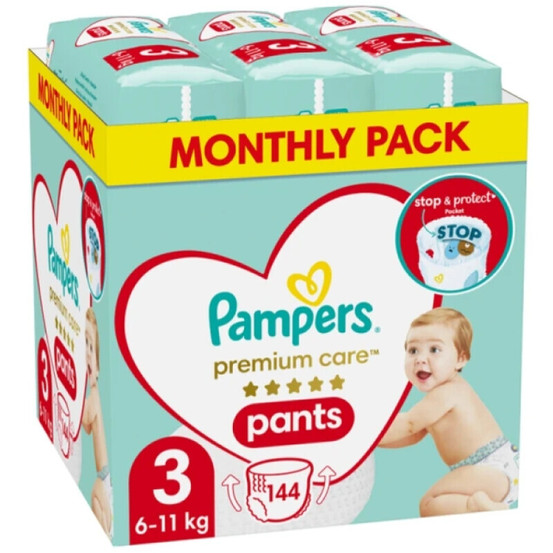 Pampers - Monthly Pack Premium Care Pants Βρακάκια No3 (6-11kg) - 144τμχ