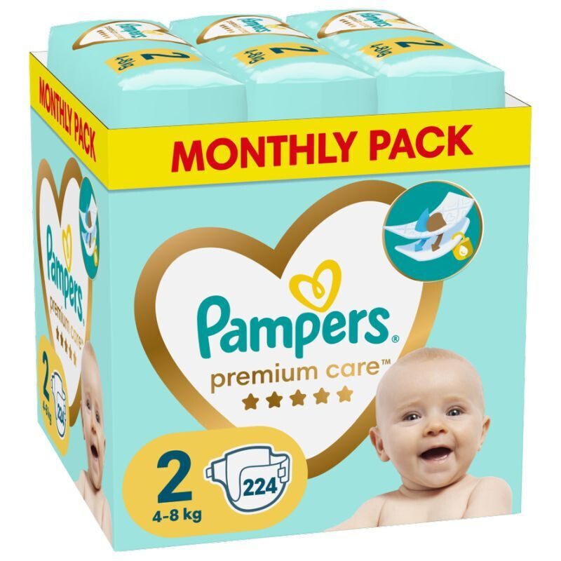 Pampers Premium Care Monthly Pack Πάνες No2 (4-8kg) 224τμχ