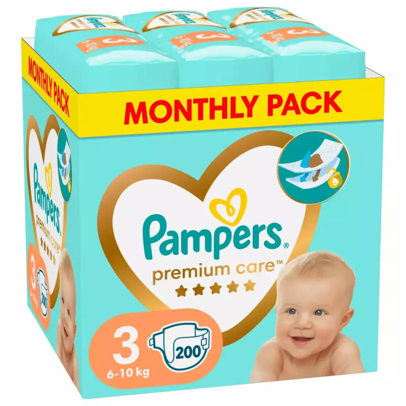 Pampers Premium Care Monthly Pack Πάνες No3 (6-10kg) 200τμχ