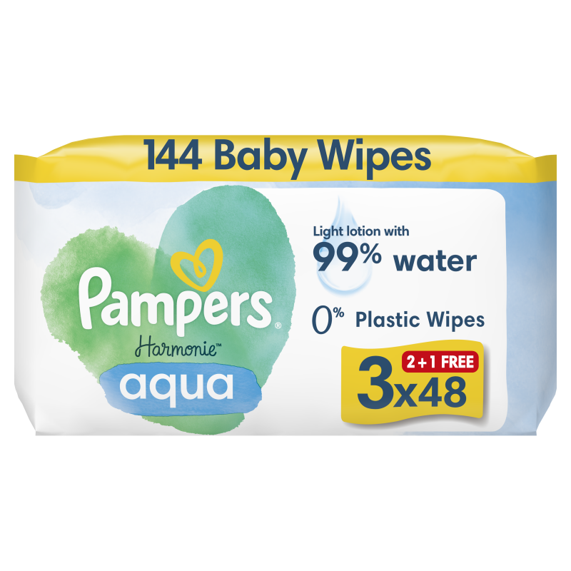 Pampers Promo 2+1 Harmonie Aqua Μωρομάντηλα 144τμχ