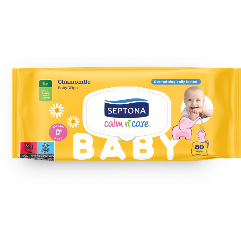 SEPTONA - Calm N' Care Μωρομάντηλα με Χαμομήλι με Καπάκι - 80τμχ