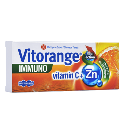 UNIPHARMA - Vitorange Immuno VitaminC + Zn για την Ενίσχυση του Ανοσοποιητικού - 30chew.tabs