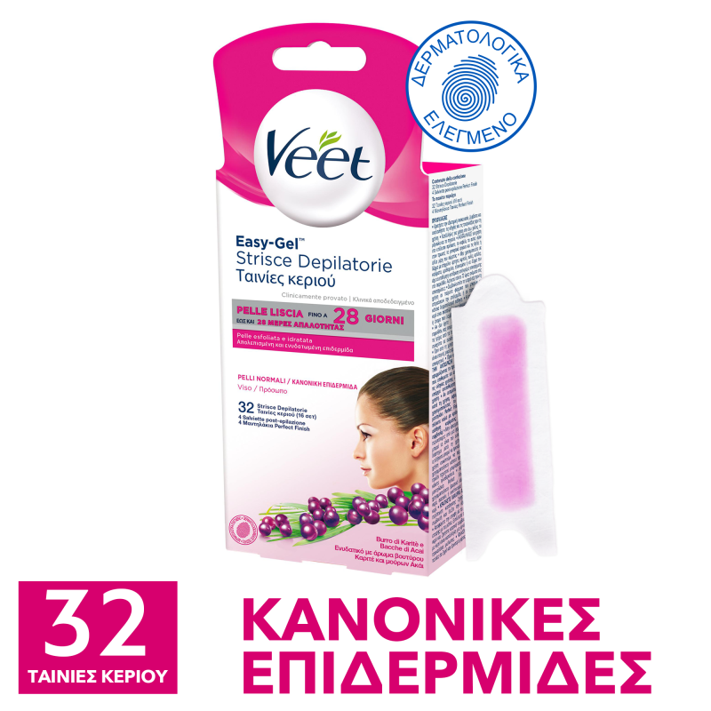 Veet Easy-gel Ταινίες Κεριού Προσώπου Κανονικό Δέρμα 32τμχ