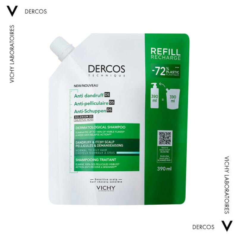 Vichy - Dercos Anti-dandruff Ds Shampoo Refill Ανταλλακτικό Αντιπιτυριδικό Σαμπουάν Για Κανονικά & Λιπαρά Μαλλιά - 390ml