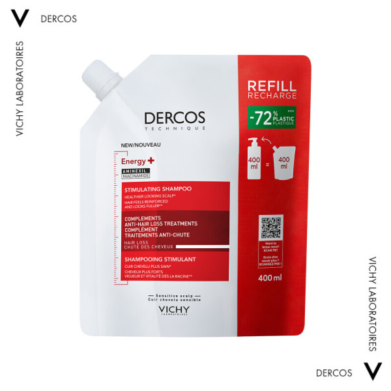 Vichy - Dercos Energy+ Stimulating Shampoo Refill Ανταλλακτικό Δυναμωτικό Σαμπουάν Κατά Της Τριχόπτωσης - 400ml